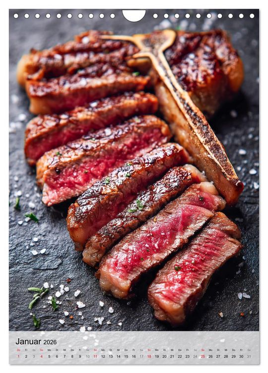 Produktbild: Saftiges Fleisch - Steaks f&uuml;r Genie&szlig;er und Fleischliebhaber (Wandkalender 2026 DIN A4 hoch), CALVENDO Monatskalender