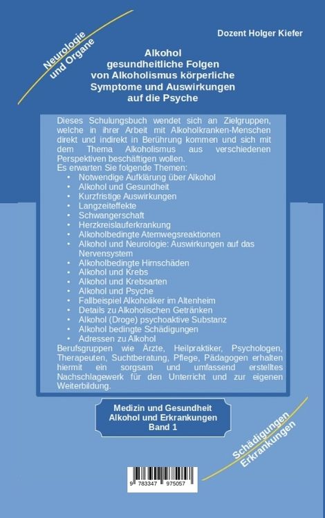 Produktbild: Alkohol gesundheitliche Folgen von Alkoholismus k&ouml;rperliche Symptome und Auswirkungen auf die Psyche