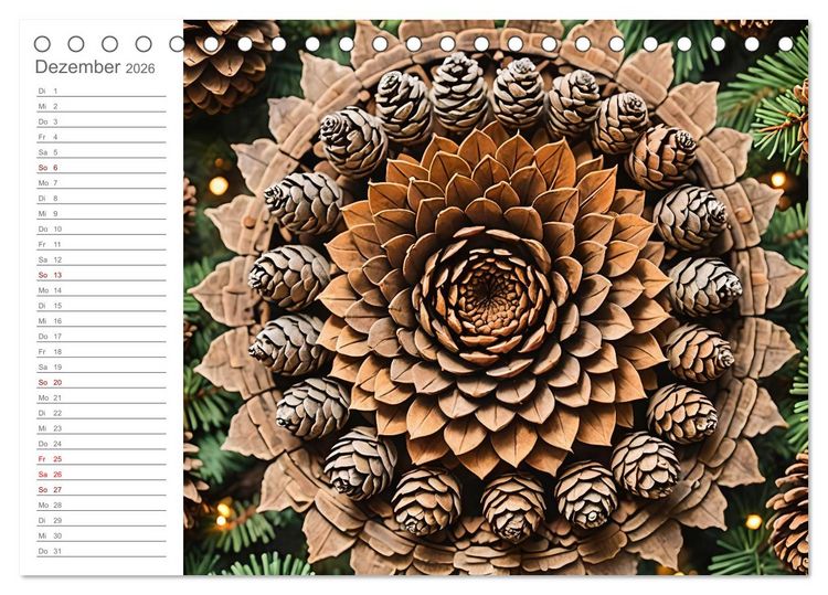 Produktbild: Natural Mandalas - Kraftvolle KI Mandalas aus Naturmaterialien (Tischkalender 2026 DIN A5 quer), CALVENDO Monatskalender