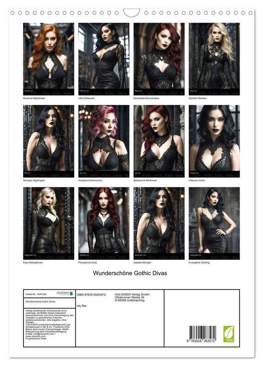 Produktbild: Wundersch&ouml;ne Gothic Divas (Wandkalender 2026 DIN A3 hoch), CALVENDO Monatskalender