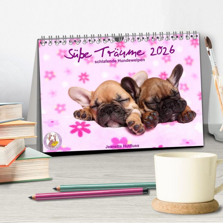 Produktbild: S&uuml;&szlig;e Tr&auml;ume 2026 - schlafende Hundewelpen (Tischkalender 2026 DIN A5 quer), CALVENDO Monatskalender
