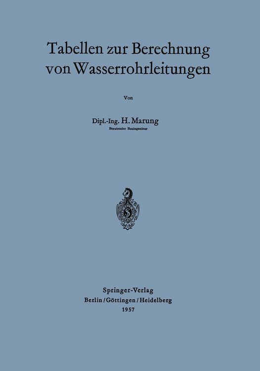Produktbild: Tabellen zur Berechnung von Wasserrohrleitungen