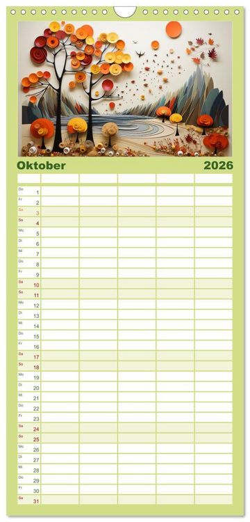 Produktbild: Familienplaner 2026 - Paper Art mit 5 Spalten (Wandkalender, 21 x 45 cm) CALVENDO
