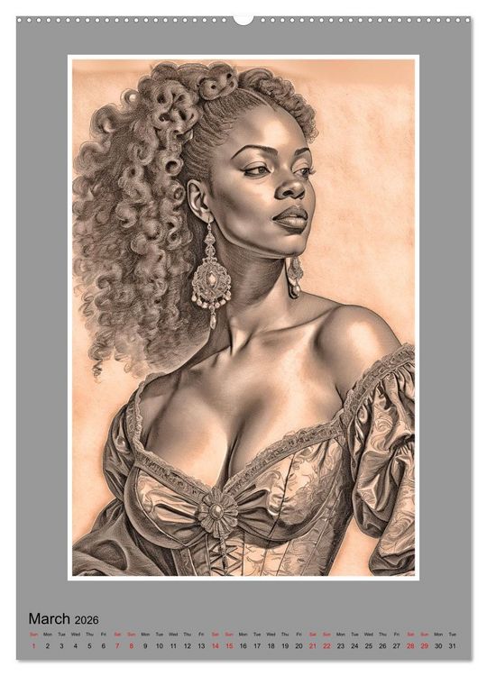 Produktbild: Baroque Beauties, Pencil Art with Artificial Intelligence (Wall Calendar 2026 DIN A2 portrait), CALVENDO 12 Month Wall Calendar