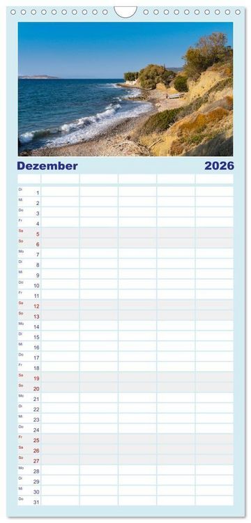 Produktbild: Familienplaner 2026 - Str&auml;nde der Insel Rhodos mit 5 Spalten (Wandkalender, 21 x 45 cm) CALVENDO