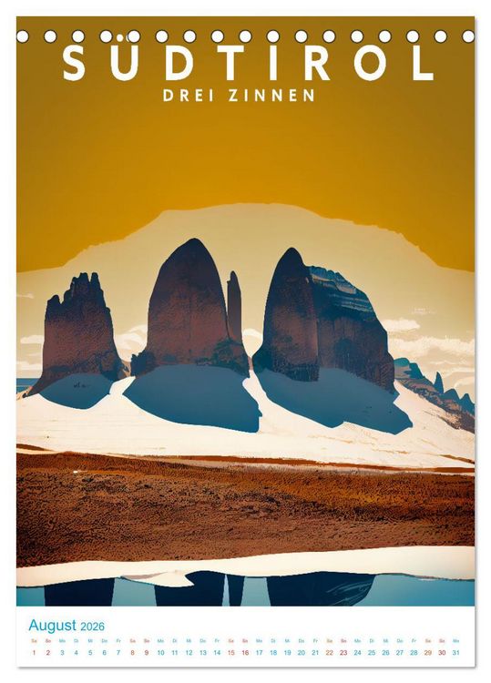Produktbild: S&uuml;dtirol - Old School Poster Style (Tischkalender 2026 DIN A5 hoch), CALVENDO Monatskalender