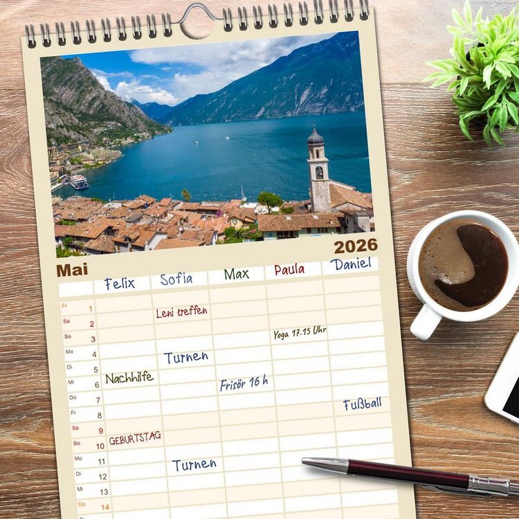 Produktbild: Familienplaner 2026 - Limone sul Garda - Die Heimat der Zitrone am Gardasee mit 5 Spalten (Wandkalender, 21 x 45 cm) CALVENDO