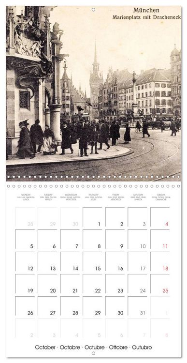 Produktbild: Promenade &agrave; travers Munich : Cartes postales historiques de la ville (Calendrier mural carr&eacute; 2026 30x30 cm) Calendrier double avec une page pour vos prises de notes