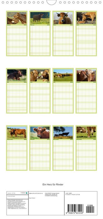 Produktbild: Ein Herz f&uuml;r Rinder - Familienplaner hoch (Wandkalender 2022 , 21 cm x 45 cm, hoch)