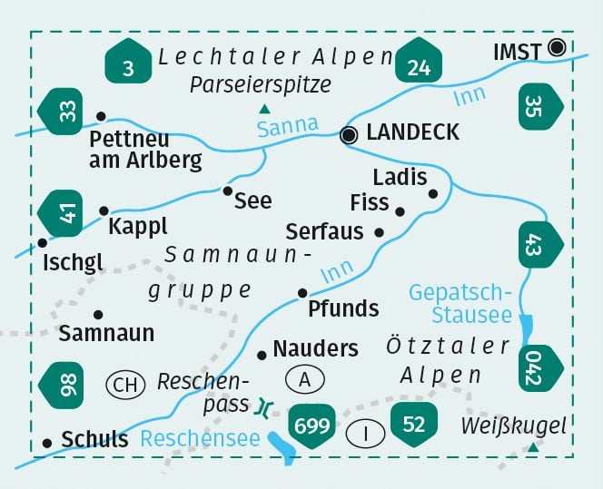Produktbild: KOMPASS Wanderkarte 42 Landeck, Nauders, Samnaungruppe 1:50.000