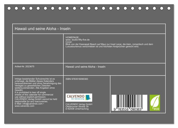 Produktbild: Hawaii und seine Aloha - Inseln (Tischkalender 2026 DIN A5 quer), CALVENDO Monatskalender