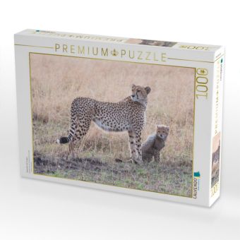 Produktbild: CALVENDO Puzzle Gepardin mit Junges | 1000 Teile Lege-Gr&ouml;&szlig;e 64x48cm Foto-Puzzle f&uuml;r gl&uuml;ckliche Stunden