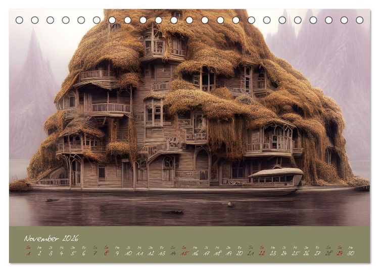 Produktbild: Romantische Fantasy Hausboote Magische Stimmungen in der D&auml;mmerung (Tischkalender 2026 DIN A5 quer), CALVENDO Monatskalender