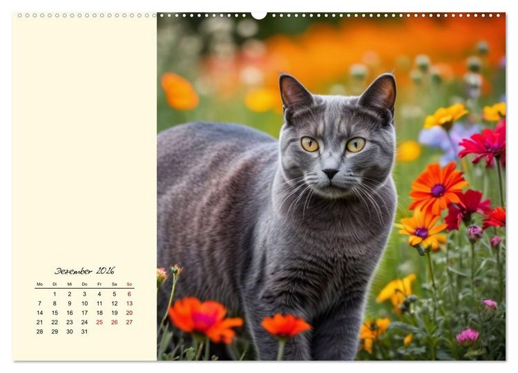 Produktbild: Samtpfoten im Bl&uuml;tenmeer (hochwertiger Premium Wandkalender 2026 DIN A2 quer), Kunstdruck in Hochglanz