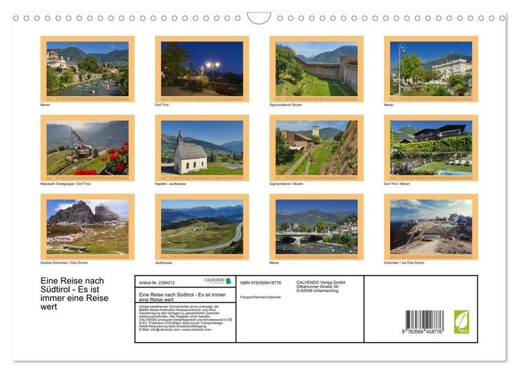 Produktbild: Eine Reise nach S&uuml;dtirol - Es ist immer eine Reise wert (Wandkalender 2027 DIN A3 quer), CALVENDO Monatskalender