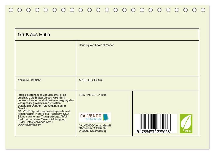 Produktbild: Gru&szlig; aus Eutin (Tischkalender 2026 DIN A5 quer), CALVENDO Monatskalender