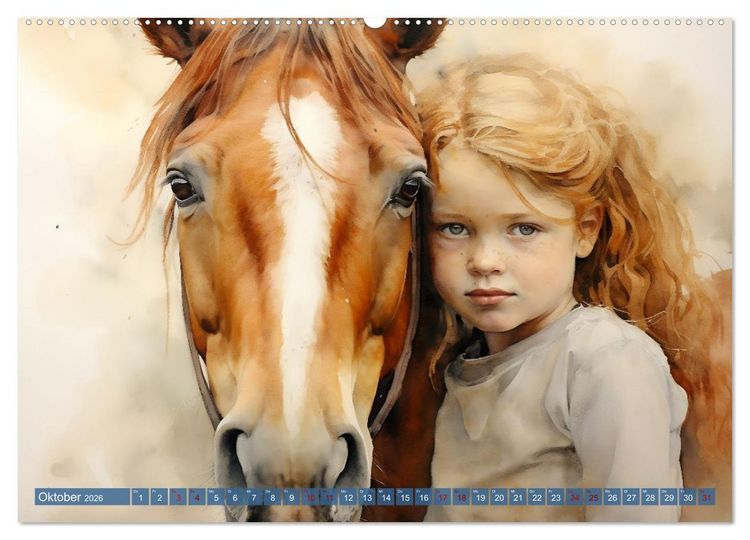 Produktbild: Kinder und Tiere (hochwertiger Premium Wandkalender 2026 DIN A2 quer), Kunstdruck in Hochglanz