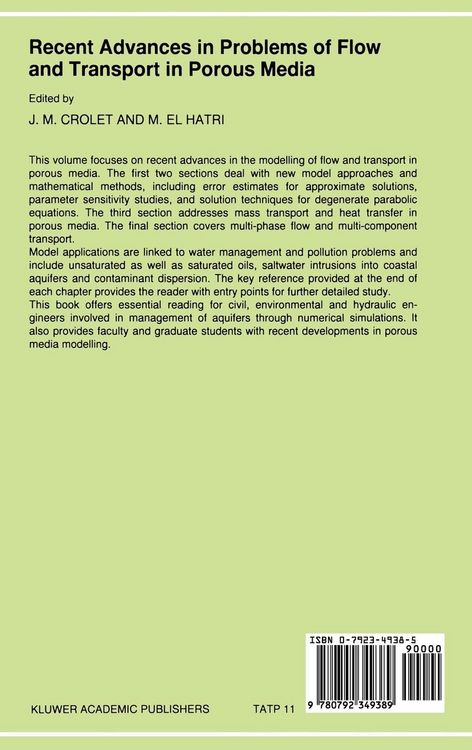 Produktbild: Recent Advances in Problems of Flow and Transport in Porous Media