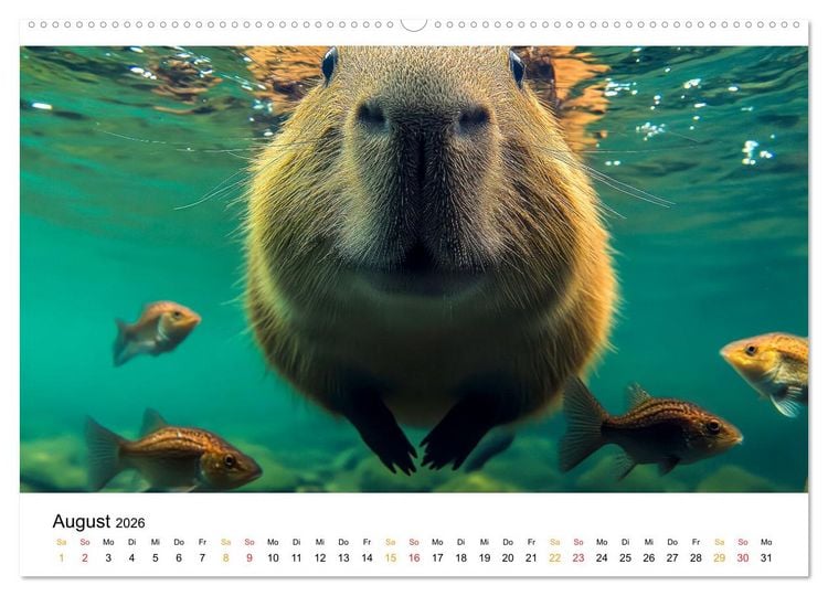 Produktbild: Capybara - liebenswertes gro&szlig;es Wasserschwein (hochwertiger Premium Wandkalender 2026 DIN A2 quer), Kunstdruck in Hochglanz