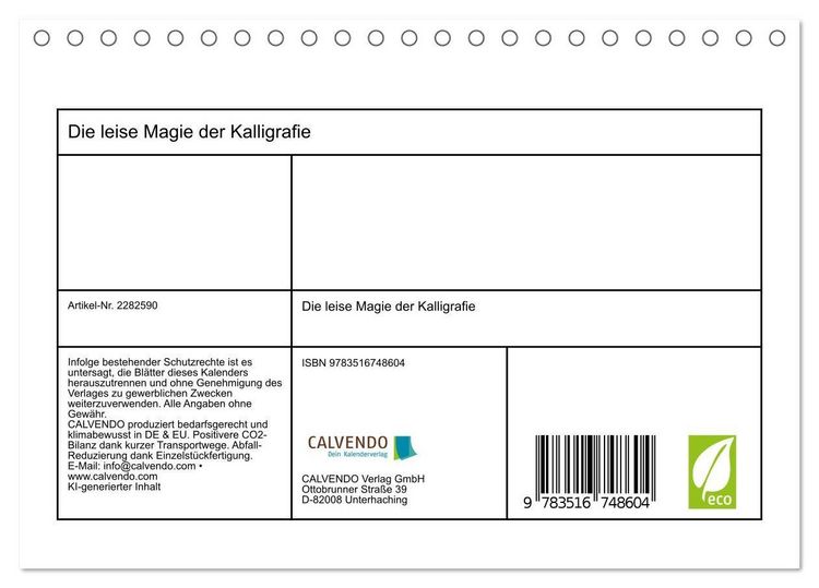 Produktbild: Die leise Magie der Kalligrafie (Tischkalender 2026 DIN A5 quer), CALVENDO Monatskalender