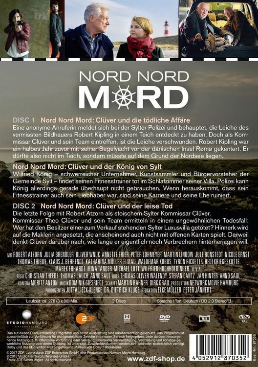 Produktbild: Nord Nord Mord - Cl&uuml;ver und die t&ouml;dliche Aff&auml;re / Cl&uuml;ver und der K&ouml;nig von Sylt / Cl&uuml;ver und der leise Tod [2 DVDs]