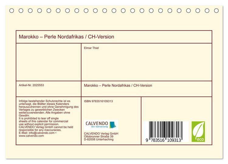 Produktbild: Marokko &ndash; Perle Nordafrikas / CH-Version (Tischkalender 2026 DIN A5 quer), CALVENDO Monatskalender