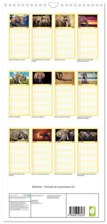 Produktbild: Familienplaner 2026 - Elefanten - Portraits der besonderen Art mit 5 Spalten (Wandkalender, 21 x 45 cm) CALVENDO