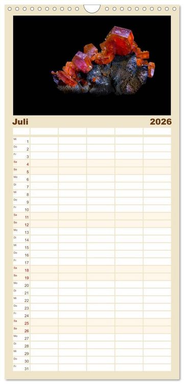 Produktbild: Familienplaner 2026 - MINERALIEN designed by nature mit 5 Spalten (Wandkalender, 21 x 45 cm) CALVENDO