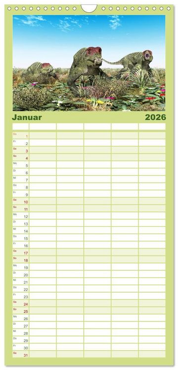 Produktbild: Familienplaner 2026 - Dinosaurier. Urzeitliche Giganten mit 5 Spalten (Wandkalender, 21 x 45 cm) CALVENDO