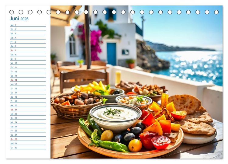 Produktbild: Zw&ouml;lf Teller Sonne &ndash; Kulinarisch durchs Griechenjahr (Tischkalender 2026 DIN A5 quer), CALVENDO Monatskalender