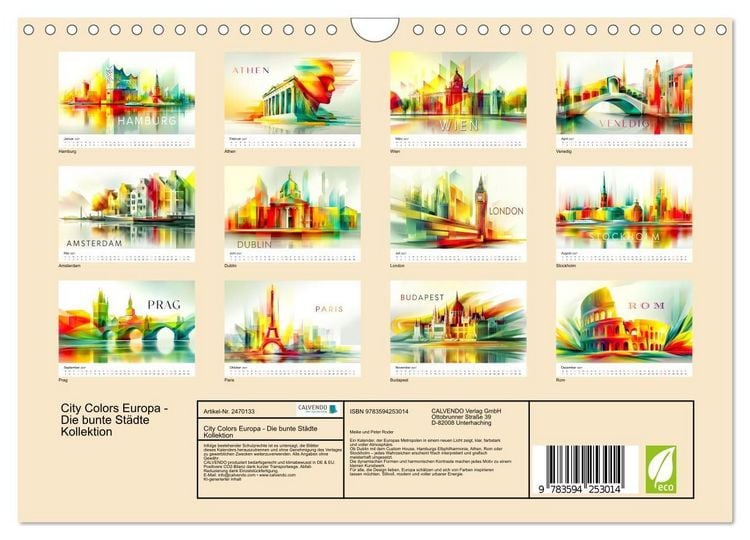 Produktbild: City Colors Europa - Die bunte St&auml;dte Kollektion (Wandkalender 2027 DIN A4 quer), CALVENDO Monatskalender
