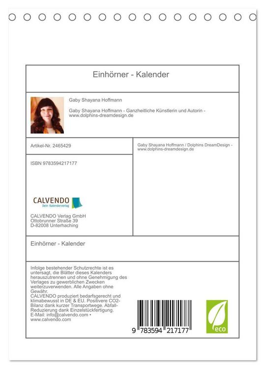 Produktbild: Einh&ouml;rner - Kalender (Tischkalender 2027 DIN A5 hoch), CALVENDO Monatskalender