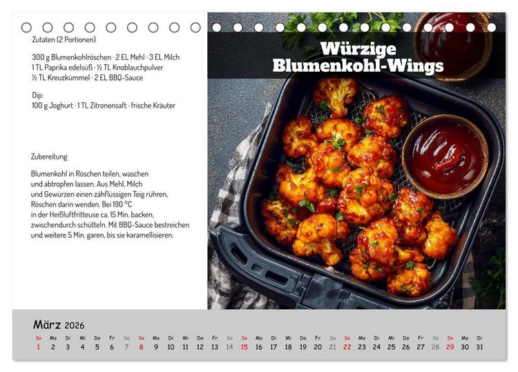 Produktbild: Rezepte f&uuml;r die Hei&szlig;luftfritteuse - vegetarisch, schnell und einfach (Tischkalender 2026 DIN A5 quer), CALVENDO Monatskalender