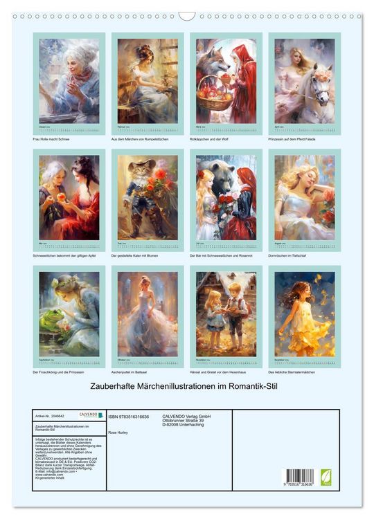 Produktbild: Zauberhafte M&auml;rchenillustrationen im Romantik-Stil (Wandkalender 2026 DIN A2 hoch), CALVENDO Monatskalender