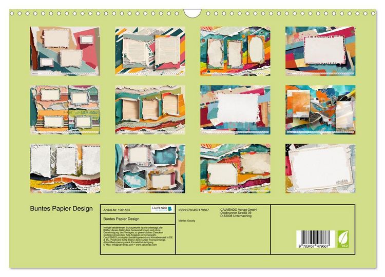 Produktbild: Buntes Papier Design (Wandkalender 2026 DIN A3 quer), CALVENDO Monatskalender
