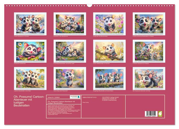 Produktbild: Oh, Possums! Cartoon-Abenteuer mit lustigen Beutelratten (Wandkalender 2026 DIN A2 quer), CALVENDO Monatskalender