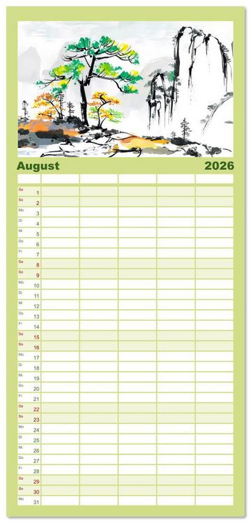 Produktbild: Familienplaner 2026 - Fernost Impressionen - Tempel und Landschaften in KI-Tuschekunst mit 5 Spalten (Wandkalender, 21 x 45 cm) CALVENDO