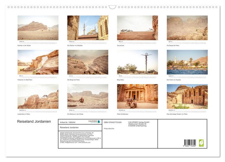 Produktbild: Reiseland Jordanien (Wandkalender 2026 DIN A2 quer), CALVENDO Monatskalender