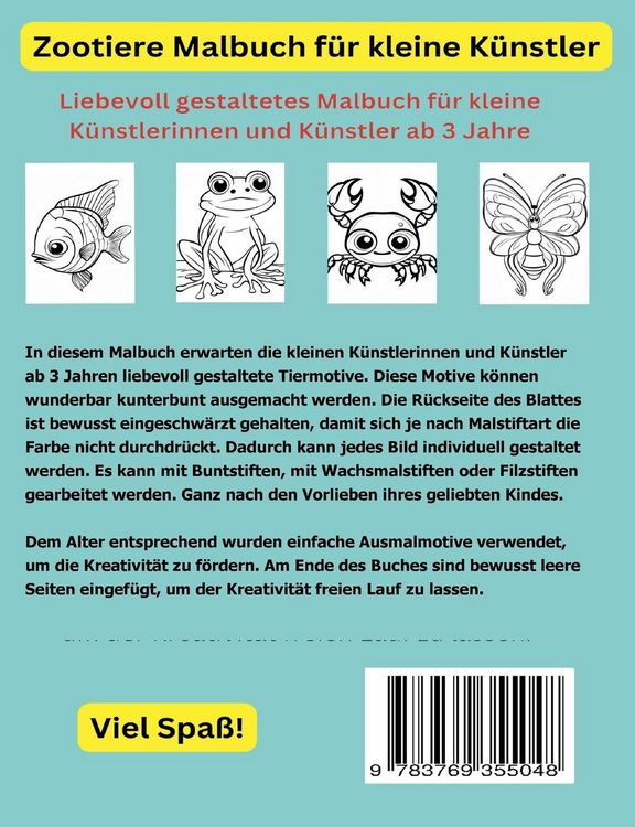 Produktbild: Zootiere Malbuch f&uuml;r kleine K&uuml;nstler ab 3 Jahren