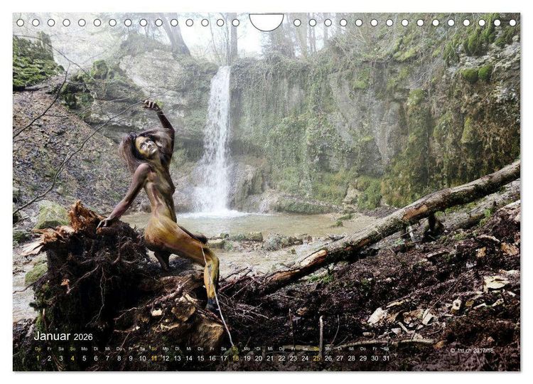 Produktbild: BODYPAINTING AM WASSERFALL VON LINN (Wandkalender 2026 DIN A4 quer), CALVENDO Monatskalender