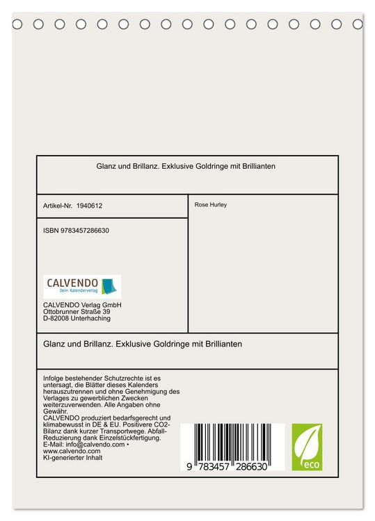 Produktbild: Glanz und Brillanz. Exklusive Goldringe mit Brillianten (Tischkalender 2026 DIN A5 hoch), CALVENDO Monatskalender