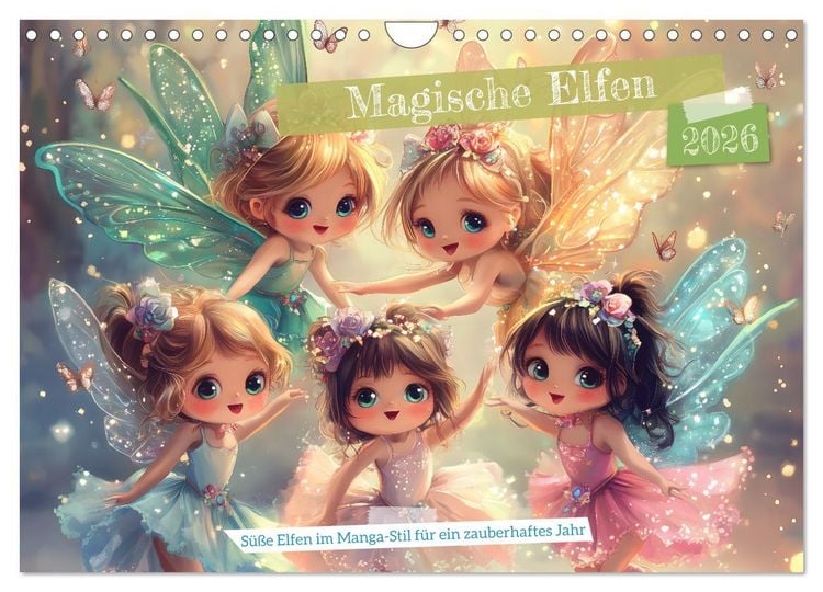 Produktbild: Magische Elfen - S&uuml;&szlig;e Elfen im Manga-Stil f&uuml;r ein zauberhaftes Jahr (Wandkalender 2026 DIN A4 quer), CALVENDO Monatskalender