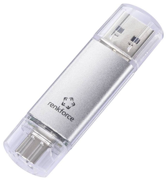 Produktbild: Renkforce RF-USBOS-220 USB-Stick 32GB Silber RF-6684362 USB-A, USB-C&reg;