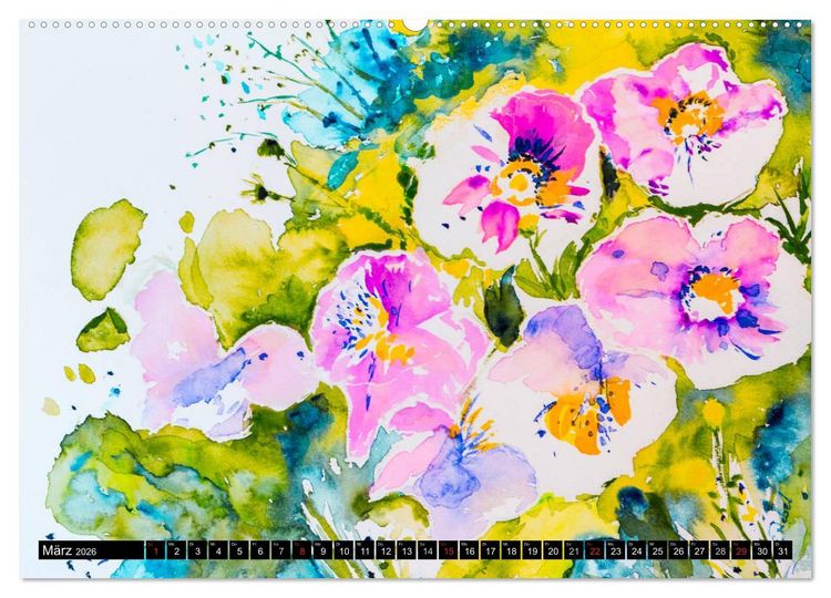 Produktbild: Blumenjahr - Bunte Bl&uuml;ten in Aquarell (Wandkalender 2026 DIN A2 quer), CALVENDO Monatskalender