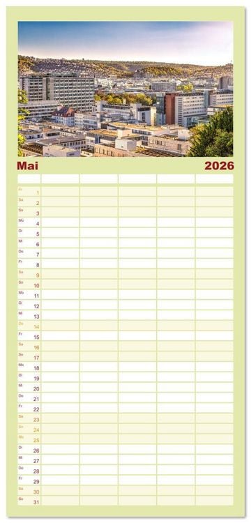 Produktbild: Familienplaner 2026 - Malerisches Stuttgart mit 5 Spalten (Wandkalender, 21 x 45 cm) CALVENDO