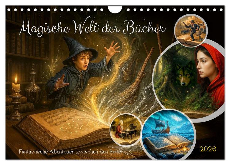Produktbild: Magische Welt der B&uuml;cher - Fantastische Abenteuer zwischen den Seiten (Wandkalender 2026 DIN A4 quer), CALVENDO Monatskalender