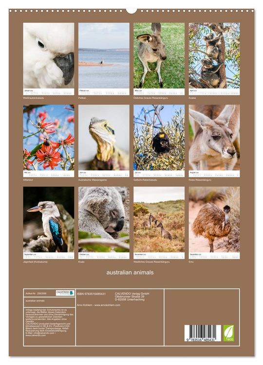 Produktbild: australian animals (hochwertiger Premium Wandkalender 2026 DIN A2 hoch), Kunstdruck in Hochglanz