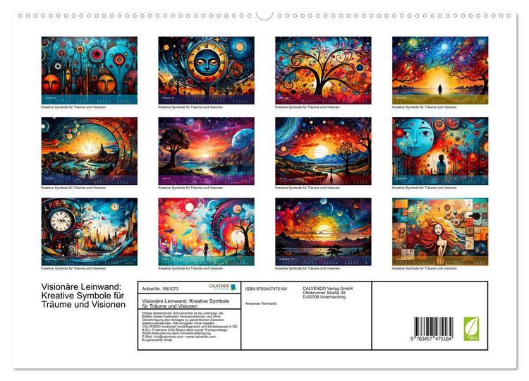Produktbild: Vision&auml;re Leinwand: Kreative Symbole f&uuml;r Tr&auml;ume und Visionen (hochwertiger Premium Wandkalender 2026 DIN A2 quer), Kunstdruck in Hochglanz