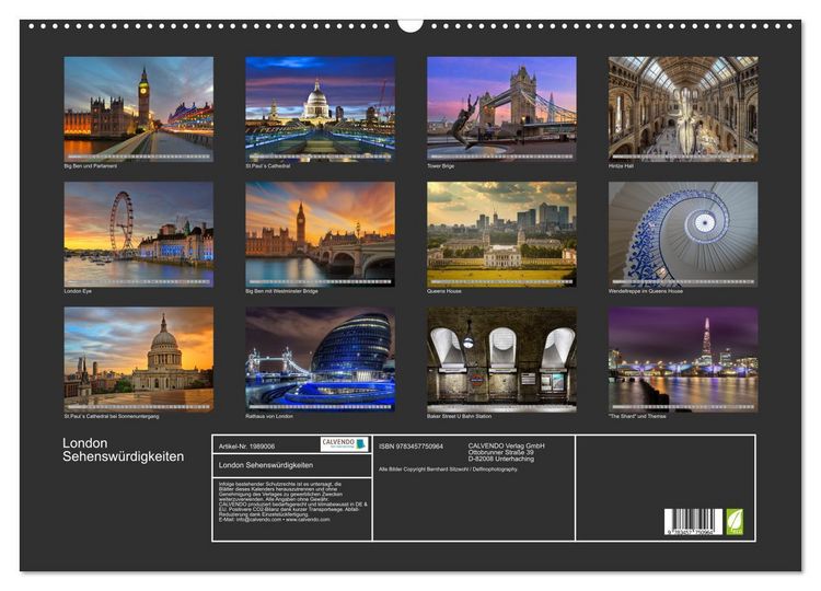 Produktbild: London Sehensw&uuml;rdigkeiten (Wandkalender 2026 DIN A2 quer), CALVENDO Monatskalender