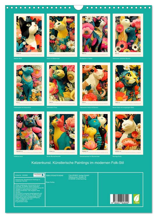 Produktbild: Katzenkunst. K&uuml;nstlerische Paintings im modernen Folk-Stil (Wandkalender 2026 DIN A3 hoch), CALVENDO Monatskalender